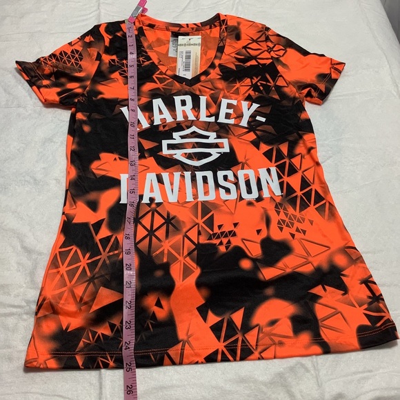 Harley Davidson Short Sleeve T-Shirt Orange Black - Picture 5 of 6